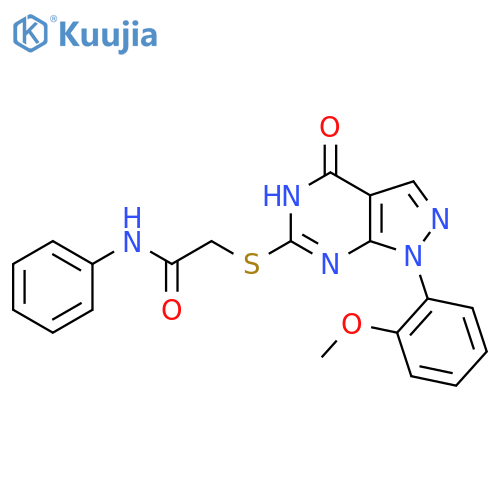 2-{1-(2-methoxyphenyl)-4-oxo-1H,4H,5H-pyrazolo3,4-dpyrimidin-6-ylsulfanyl}-N-phenylacetamide structure