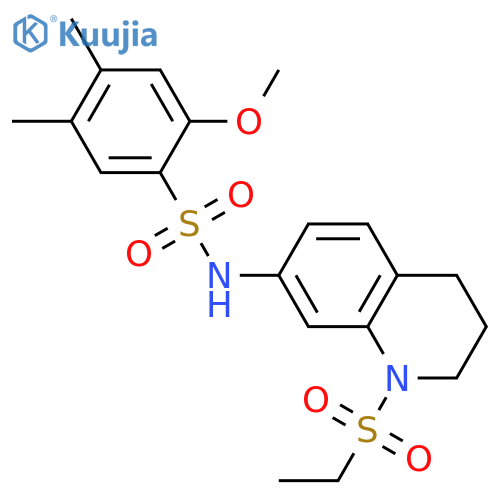 N-1-(ethanesulfonyl)-1,2,3,4-tetrahydroquinolin-7-yl-2-methoxy-4,5-dimethylbenzene-1-sulfonamide structure