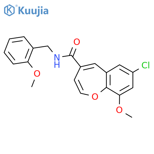 7-chloro-9-methoxy-N-(2-methoxyphenyl)methyl-1-benzoxepine-4-carboxamide structure