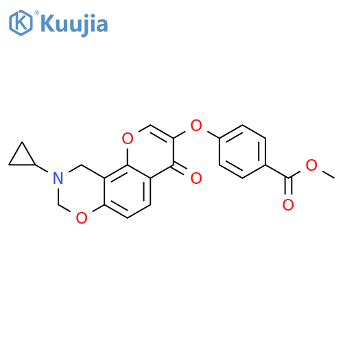 methyl 4-[(9-cyclopropyl-4-oxo-9,10-dihydro-4H,8H-chromeno[8,7-e][1,3]oxazin-3-yl)oxy]benzoate structure