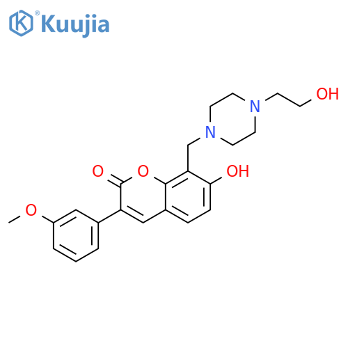 7-hydroxy-8-{4-(2-hydroxyethyl)piperazin-1-ylmethyl}-3-(3-methoxyphenyl)-2H-chromen-2-one structure