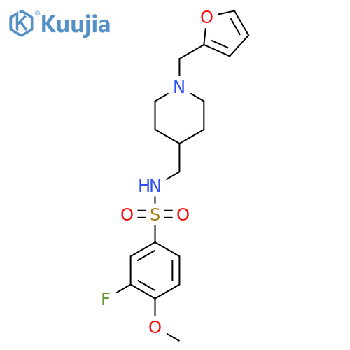 3-fluoro-N-({1-(furan-2-yl)methylpiperidin-4-yl}methyl)-4-methoxybenzene-1-sulfonamide structure