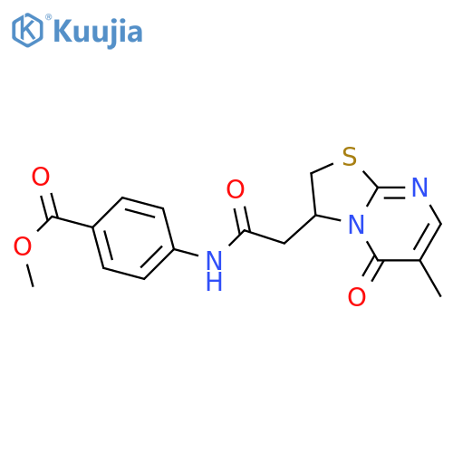 methyl 4-(2-{6-methyl-5-oxo-2H,3H,5H-1,3thiazolo3,2-apyrimidin-3-yl}acetamido)benzoate structure