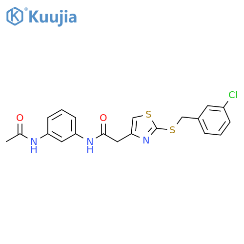 2-(2-{(3-chlorophenyl)methylsulfanyl}-1,3-thiazol-4-yl)-N-(3-acetamidophenyl)acetamide structure