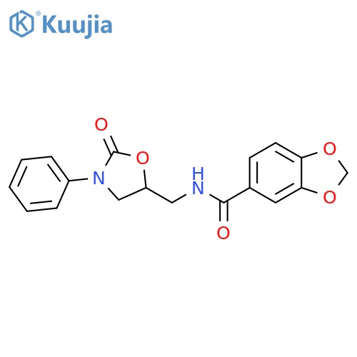 N-(2-oxo-3-phenyl-1,3-oxazolidin-5-yl)methyl-2H-1,3-benzodioxole-5-carboxamide structure