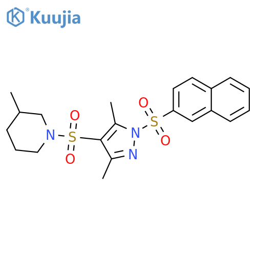 1-{3,5-dimethyl-1-(naphthalene-2-sulfonyl)-1H-pyrazol-4-ylsulfonyl}-3-methylpiperidine structure