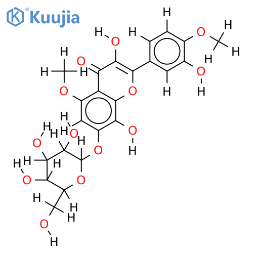 7-O-alpha-D-glucopyranosyl-3,8-dihydroxy-2-(3-hydroxy-4-methoxyphenyl)-5-methoxy-4H-1-benzopyran-4-one structure