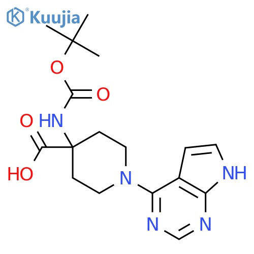 4-(tert-butoxycarbonylamino)-1-(7H-pyrrolo[2,3-d]pyrimidin-4-yl)piperidine-4-carboxylic acid structure