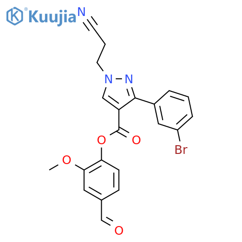 (4-Formyl-2-methoxyphenyl) 3-(3-bromophenyl)-1-(2-cyanoethyl)pyrazole-4-carboxylate structure