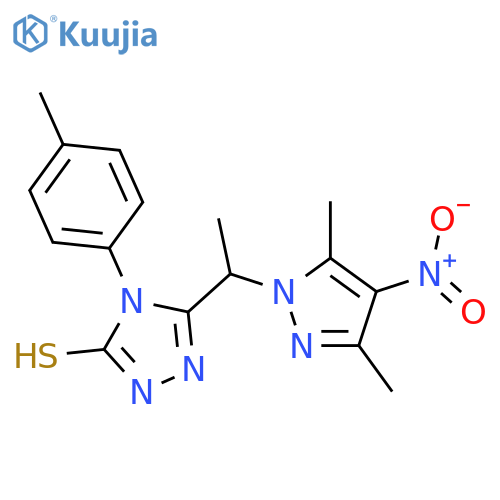<br>3-(1-{4-nitro-3,5-dimethyl-1H-pyrazol-1-yl}ethyl)-4-(4-methylphenyl)-5-sulf anyl-4H-1,2,4-triazole structure
