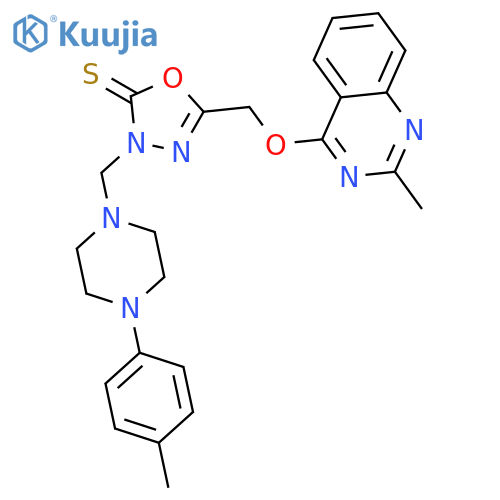 3-{[4-(4-methylphenyl)piperazin-1-yl]methyl}-5-{[(2-methylquinazolin-4-yl)oxy]methyl}-1,3,4-oxadiazole-2(3H)-thione structure